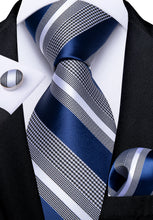 Blue Grey Striped Silk Tie