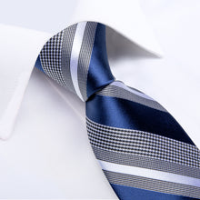 Blue Grey Striped Silk Tie