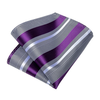 Dibangu Purple Black Striped Silk Pocket Square
