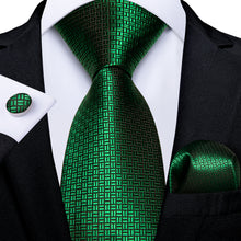Green Solid Men's Tie Handkerchief Cufflinks Clip Set
