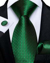 New Green Solid Men's Tie Handkerchief Cufflinks Set