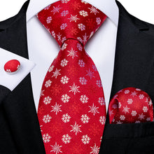 Christmas Red Snowflake Men's Silk Tie Handkerchief Cufflinks Set