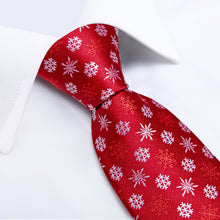 Christmas Red Snowflake Men's Silk Tie Handkerchief Cufflinks Set