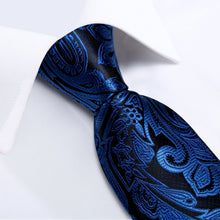 Blue Floral Silk Men's Tie Pocket Square Cufflinks Set