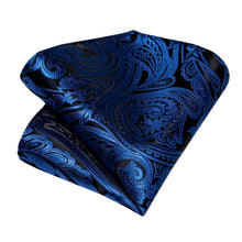 Blue Floral Silk Men's Tie Pocket Square Cufflinks Set