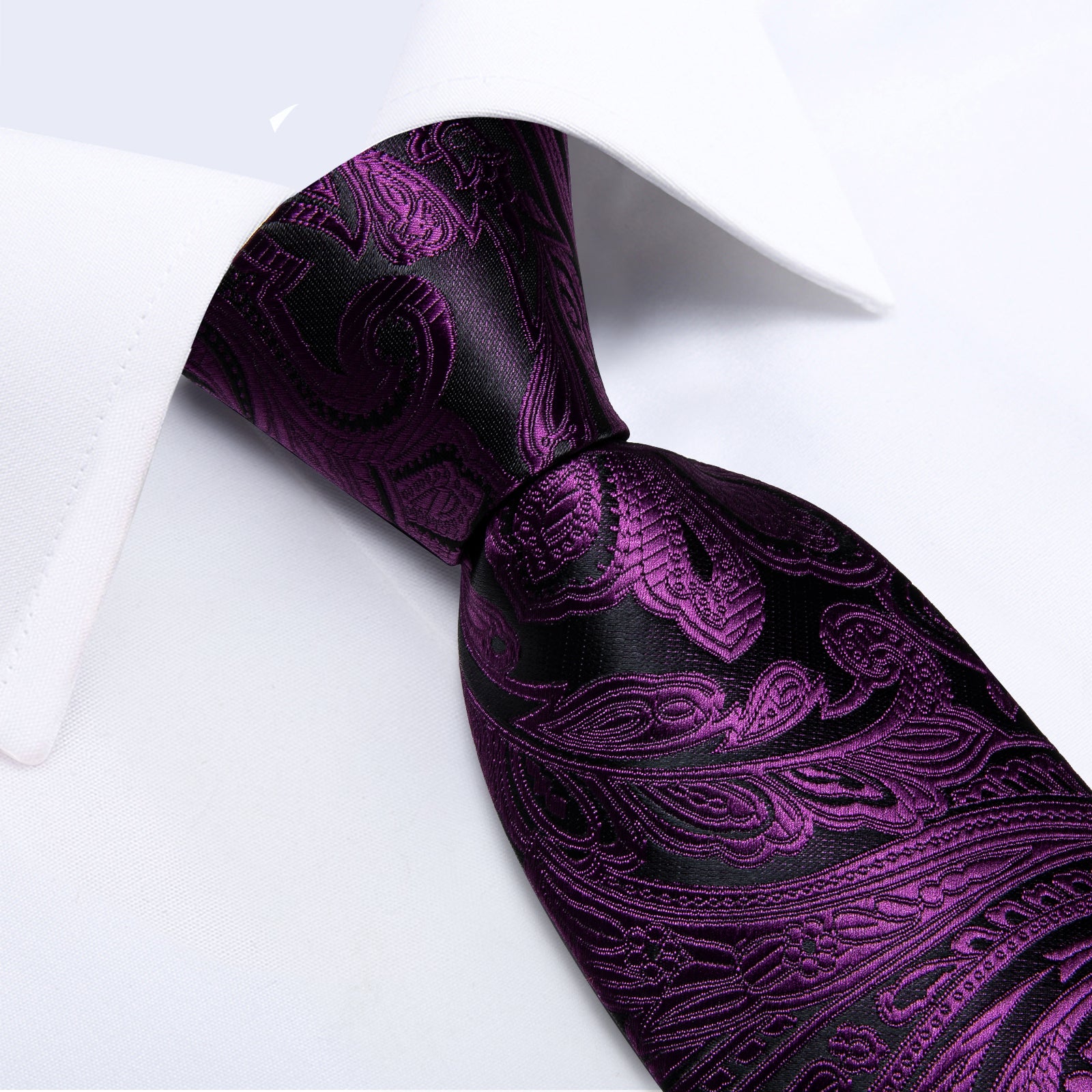 DiBanGu Purple floarl Men's Tie Handkerchief Cufflinks Clip Set