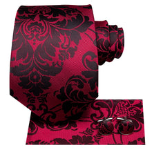 Black Red Floral Tie Handkerchief Cufflinks Set (578319548458)