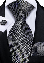 Novelty Black White Men's Tie Handkerchief Cufflinks Set