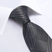 Grey White Plaid Men's Tie Handkerchief Cufflinks Set