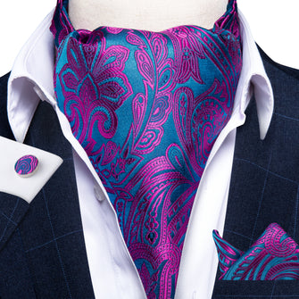 Purple Paisley Silk Cravat Woven Ascot Tie Pocket Square Handkerchief Suit Set (4540670017617)