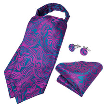 Purple Paisley Silk Cravat Woven Ascot Tie Pocket Square Handkerchief Suit Set (4540670017617)