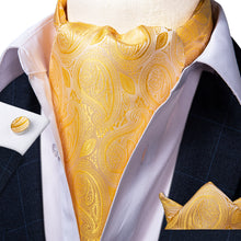 Gold Paisley Silk Cravat Woven Ascot Tie Pocket Square Handkerchief Suit Set (4540670705745)