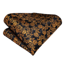 Brown Black Floral  Silk Cravat Woven Ascot Tie Pocket Square Handkerchief Suit Set (4540671230033)