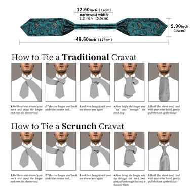 Teal  Black Floral  Silk Cravat Woven Ascot Tie Pocket Square Handkerchief Suit Set (4540672114769)