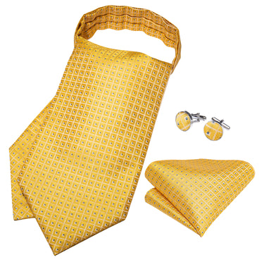 Gold Plaid  Silk Cravat Woven Ascot Tie Pocket Square Handkerchief Suit Set (4540672835665)