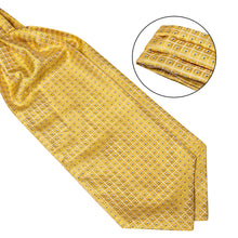 Gold Plaid  Silk Cravat Woven Ascot Tie Pocket Square Handkerchief Suit Set (4540672835665)