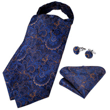 Blue Paisley Silk Cravat Woven Ascot Tie Pocket Square Handkerchief Suit Set (4540685877329)