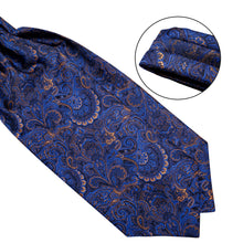 Blue Paisley Silk Cravat Woven Ascot Tie Pocket Square Handkerchief Suit Set (4540685877329)