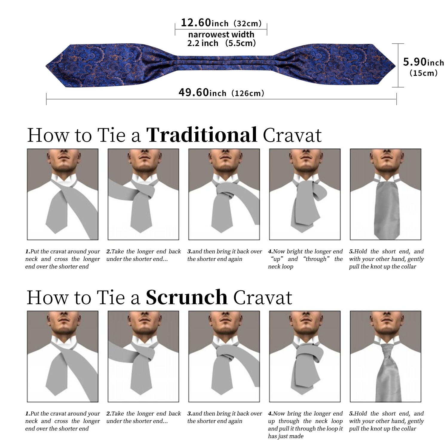 Blue Paisley Silk Cravat Woven Ascot Tie Pocket Square Handkerchief Suit Set (4540685877329)