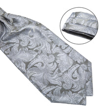 Grey Paisley Silk Cravat Woven Ascot Tie Pocket Square Handkerchief Suit Set (4540690858065)