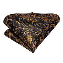 Brown Black Paisley Silk Cravat Woven Ascot Tie Pocket Square Handkerchief Suit Set (4540693381201)