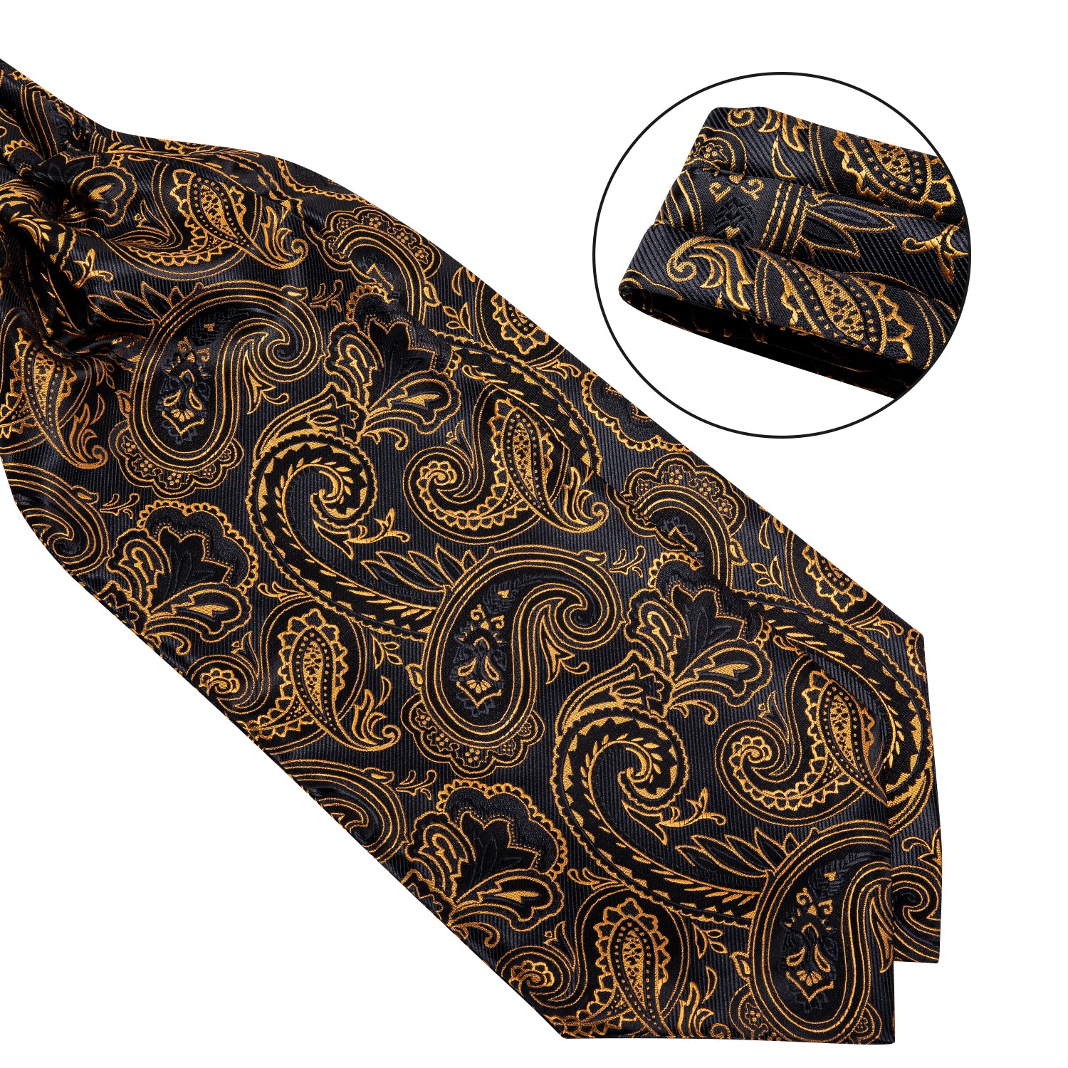 Brown Black Paisley Silk Cravat Woven Ascot Tie Pocket Square Handkerchief Suit Set (4540693381201)