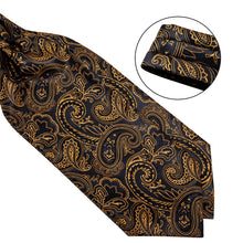 Brown Black Paisley Silk Cravat Woven Ascot Tie Pocket Square Handkerchief Suit Set (4540693381201)
