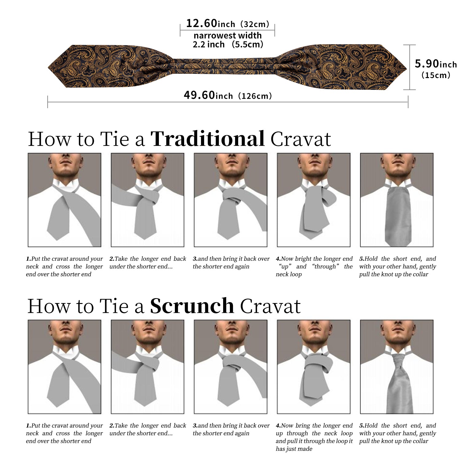 Brown Black Paisley Silk Cravat Woven Ascot Tie Pocket Square Handkerchief Suit Set (4540693381201)