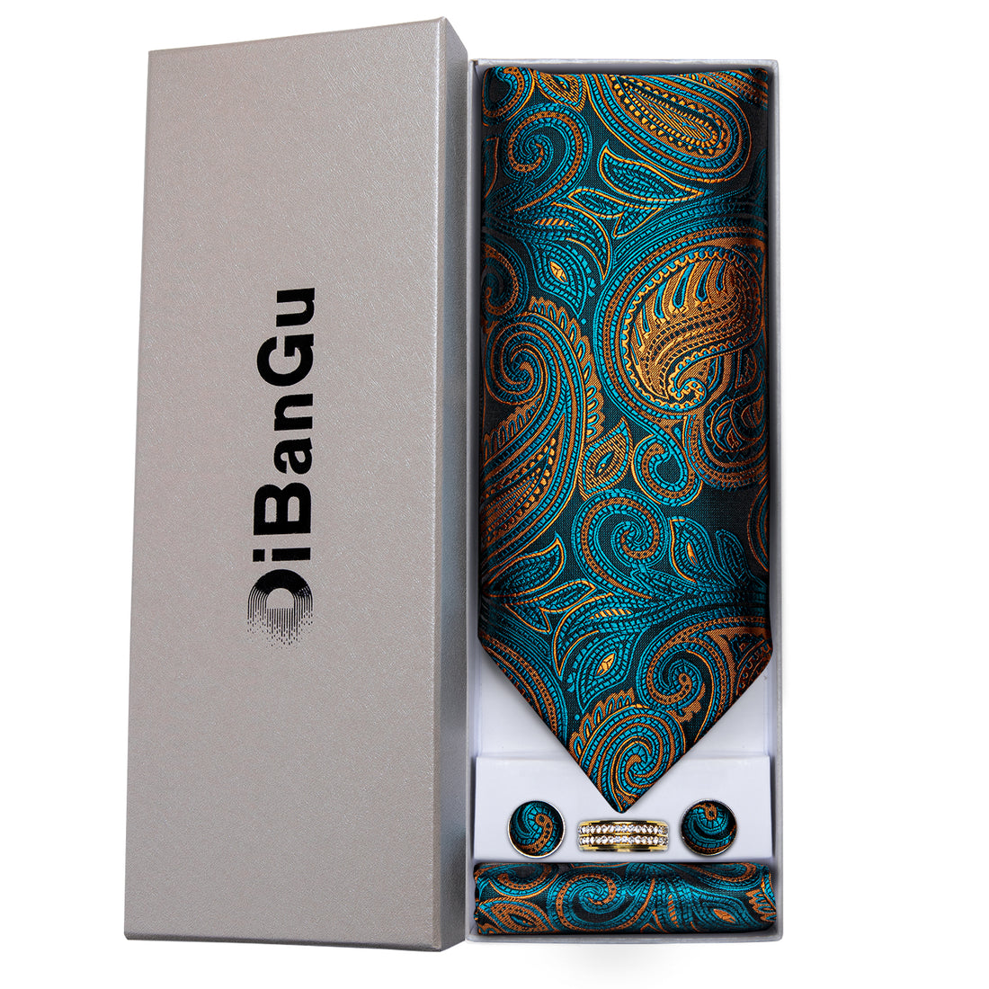 wedding tie design silk teal green paisley mens ascot tie handkerchief cufflinks set with mens tie bar ring gift set
