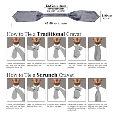 New Silver Gray Solid Silk Cravat Woven Ascot Tie Pocket Square Handkerchief Suit Set (4602511392849)