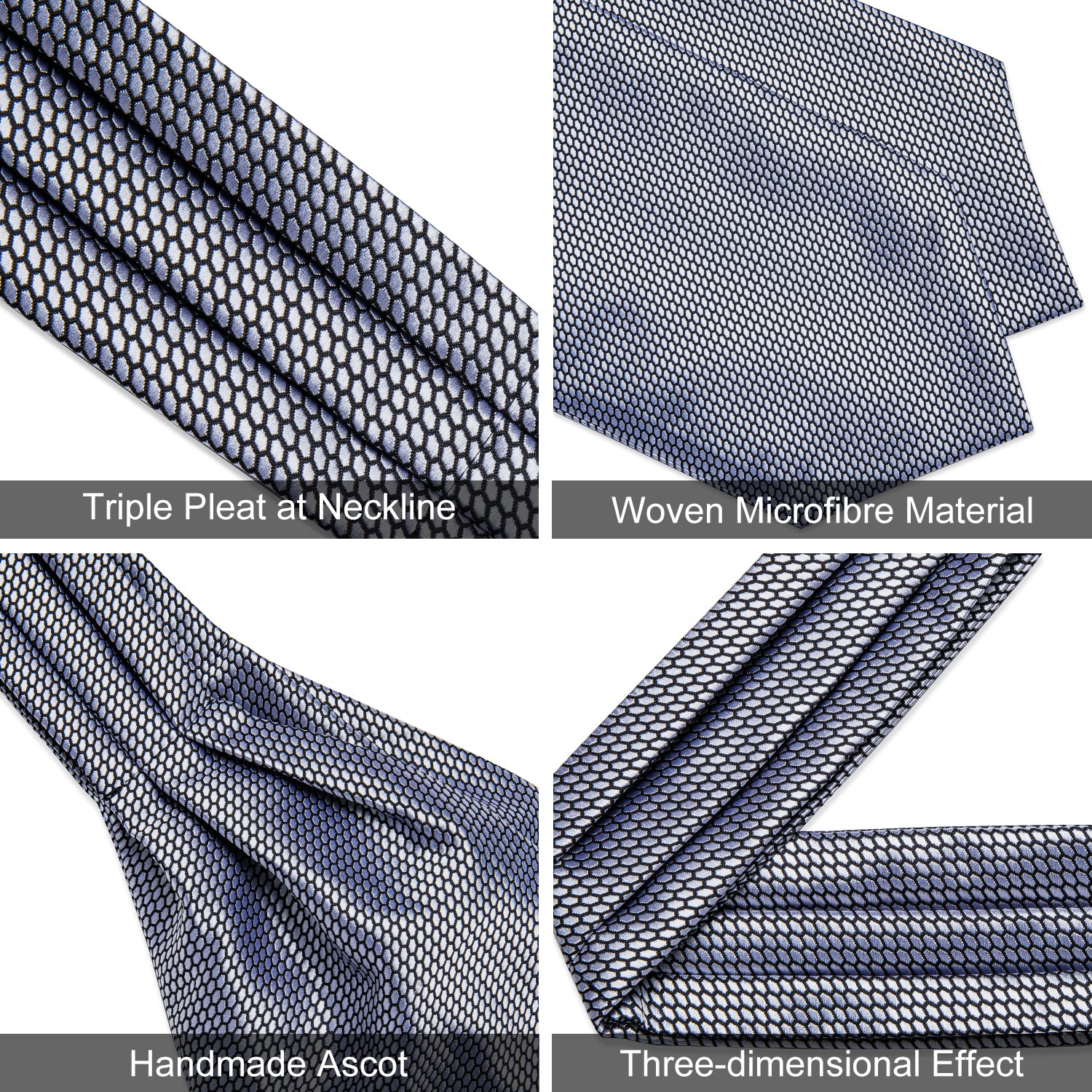 Silver Gray Solid Silk Cravat Woven Ascot Tie Pocket Square Handkerchief Suit Set