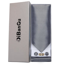 Silver Gray Solid Silk Cravat Woven Ascot Tie Pocket Square Cufflinks With Tie Ring Gift Box Set