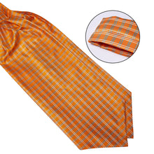 New Orange Plaid Silk Cravat Woven Ascot Tie Pocket Square Handkerchief Suit Set (4602526957649)