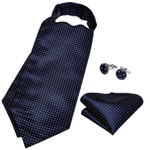 New Blue and White Dots Silk Cravat Woven Ascot Tie Pocket Square Handkerchief Suit Set (4602528301137)