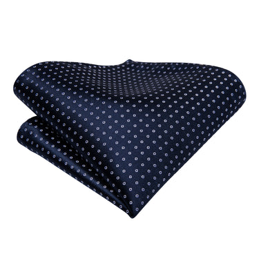 Blue White Dots Silk Cravat Woven Ascot Tie Pocket Square Cufflinks with Tie Ring Set (4667813101649)