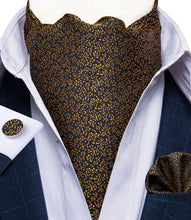New Golden Floral Silk Cravat Woven Ascot Tie Pocket Square Handkerchief Suit Set (4602615103569)