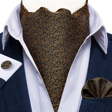 New Golden Floral Silk Cravat Woven Ascot Tie Pocket Square Handkerchief Suit Set (4602615103569)