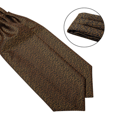 Golden Floral Silk Cravat Woven Ascot Tie Pocket Square Cufflinks With Tie Ring Set (4667816575057)