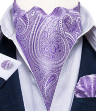 New Purple Floral Paisley Silk Cravat Woven Ascot Tie Pocket Square Handkerchief Suit Set (4602637779025)