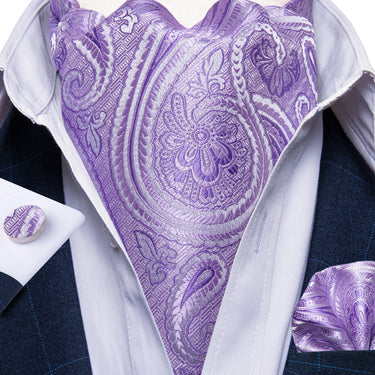 New Purple Floral Paisley Silk Cravat Woven Ascot Tie Pocket Square Handkerchief Suit Set (4602637779025)