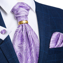 Purple Paisely Silk Cravat Woven Ascot Tie Pocket Square Cufflinks With Tie Ring Set