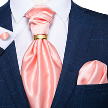 Pink Solid Silk Cravat Woven Ascot Tie Pocket Square Cufflinks With Tie Ring Set