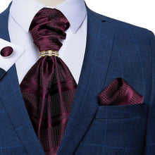 Ascot Tie Burgundy Silk Cravat Woven Tie Set With Tie Ring