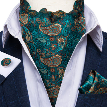 Green Paisley Silk Cravat Woven Ascot Tie Pocket Square Cufflinks With ...