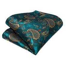 New Green Paisley Silk Cravat Woven Ascot Tie Pocket Square Handkerchief Suit Set