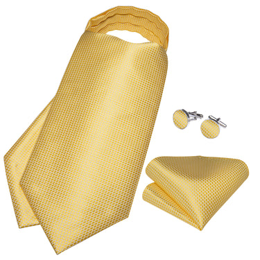 Yellow Plaid Silk Cravat Woven Ascot Tie Pocket Square Cufflinks With Tie Ring Set (4667790458961)
