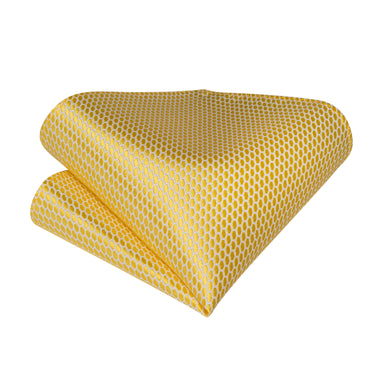 Yellow Plaid Silk Cravat Woven Ascot Tie Pocket Square Cufflinks With Tie Ring Set (4667790458961)