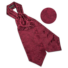 New Red Paisley Silk Cravat Woven Ascot Tie Pocket Square Handkerchief Suit Set