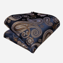 New Black Brown Paisley Silk Cravat Woven Ascot Tie Pocket Square Handkerchief Suit Set