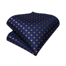 Blue Brown Polka Dot Silk Cravat Woven Ascot Tie Pocket Square Handkerchief Suit Set
